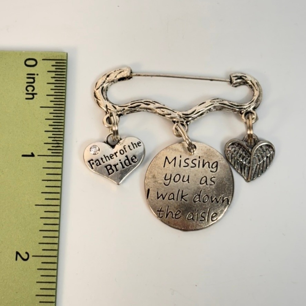 Memorial Wedding Brooch Silver Father of the Bride Missing You Aisle Charm Pin - Picture 4 of 7